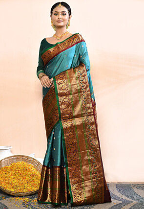 Gadwal Pure Silk Handloom Saree in Blue