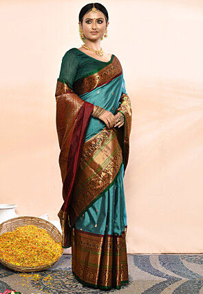 Gadwal Pure Silk Handloom Saree in Blue