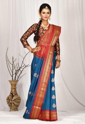 Gadwal Pure Silk Handloom Saree in Dark Blue