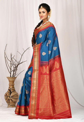 Gadwal Pure Silk Handloom Saree in Dark Blue