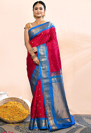 Gadwal Pure Silk Handloom Saree in Dark Pink