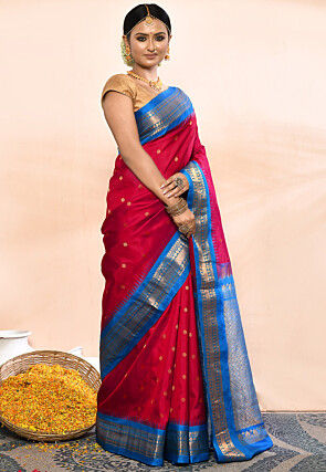 Gadwal Pure Silk Handloom Saree in Dark Pink