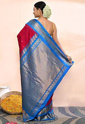 Gadwal Pure Silk Handloom Saree in Dark Pink
