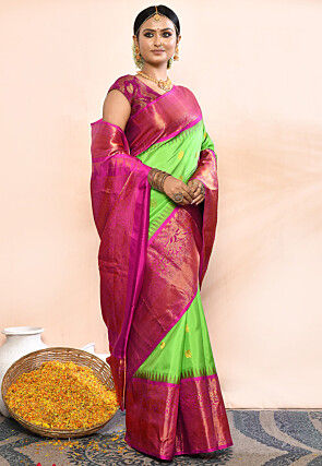 Gadwal Pure Silk Handloom Saree in Light Green