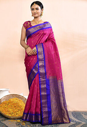 Gadwal Pure Silk Handloom Saree in Magenta