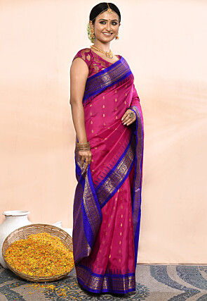 Gadwal Pure Silk Handloom Saree in Magenta