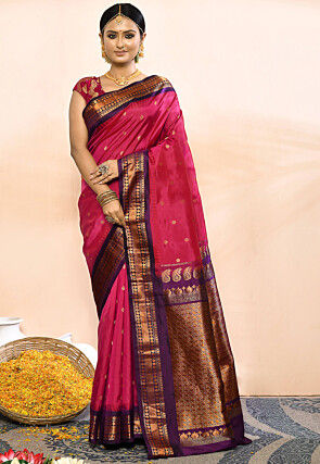 Gadwal Pure Silk Handloom Saree in Magenta