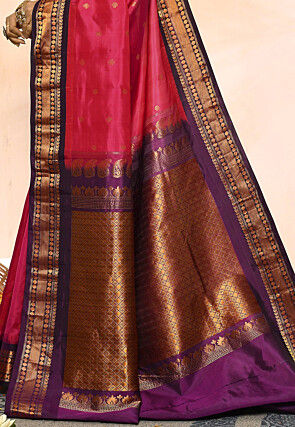 Gadwal Pure Silk Handloom Saree in Magenta