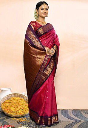 Gadwal Pure Silk Handloom Saree in Magenta