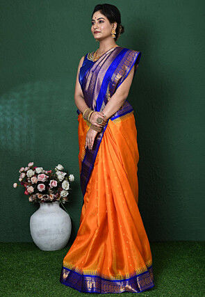 Gadwal Pure Silk Handloom Saree in Orange