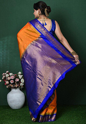 Gadwal Pure Silk Handloom Saree in Orange