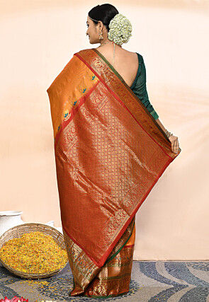 Gadwal Pure Silk Handloom Saree in Orange