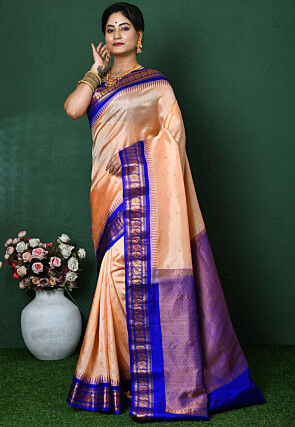 Gadwal Pure Silk Handloom Saree in Peach