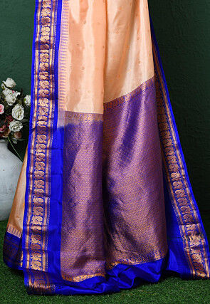 Gadwal Pure Silk Handloom Saree in Peach