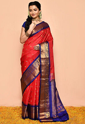 Gadwal Pure Silk Handloom Saree in Red
