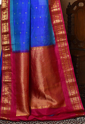 Gadwal Pure Silk Handloom Saree in Royal Blue