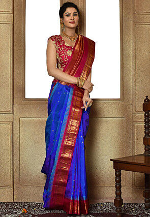 Gadwal Pure Silk Handloom Saree in Royal Blue