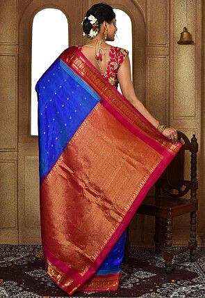 Gadwal Pure Silk Handloom Saree in Royal Blue