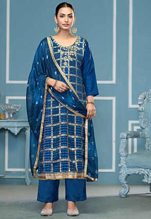Gharchola Cotton Pakistani Suit in Blue