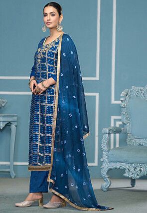 Gharchola Cotton Pakistani Suit in Blue