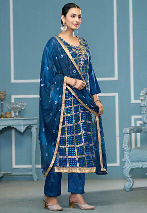 Gharchola Cotton Pakistani Suit in Blue