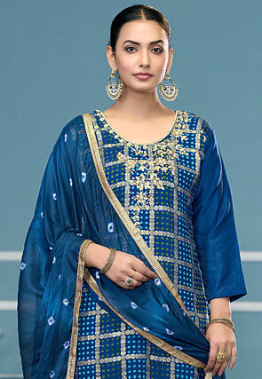 Gharchola Cotton Pakistani Suit in Blue