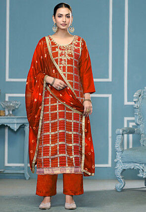 Gharchola Cotton Pakistani Suit in Orange