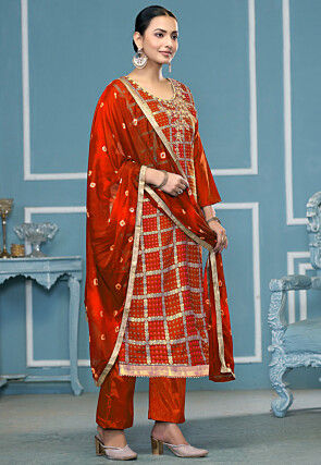 Gharchola Cotton Pakistani Suit in Orange