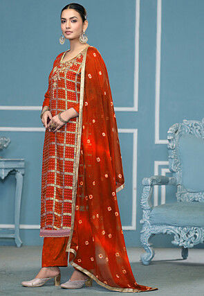Gharchola Cotton Pakistani Suit in Orange