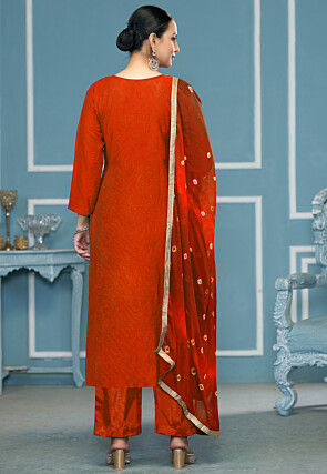 Gharchola Cotton Pakistani Suit in Orange