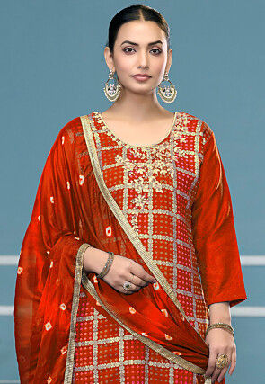 Gharchola Cotton Pakistani Suit in Orange