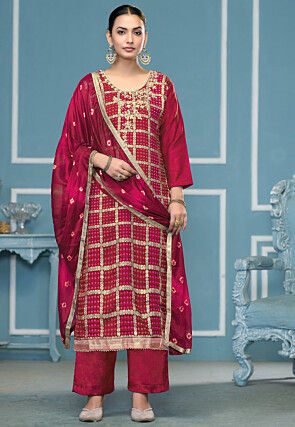 Gharchola Cotton Pakistani Suit in Pink