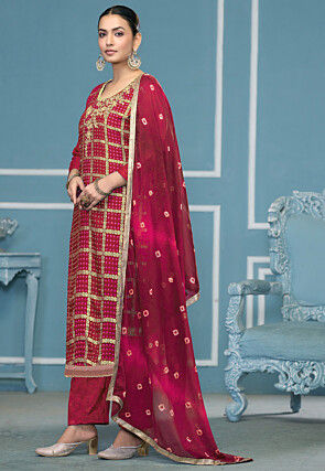 Gharchola Cotton Pakistani Suit in Pink