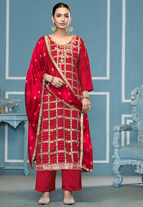 Gharchola Cotton Pakistani Suit in Red