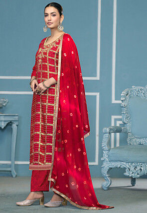 Gharchola Cotton Pakistani Suit in Red