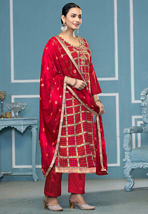 Gharchola Cotton Pakistani Suit in Red