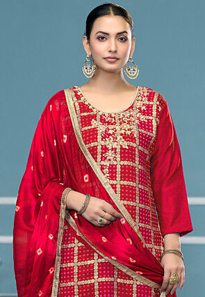 Gharchola Cotton Pakistani Suit in Red