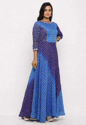 Ghatchola Silk Long Kurta Set in Shaded Blue