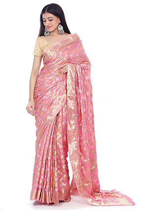 Gharchola Silk Saree in Baby Pink