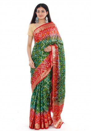 Gharchola Silk Saree in Dark Green