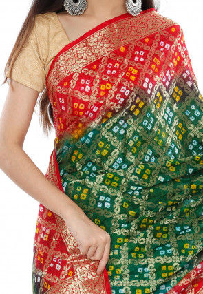 Gharchola Silk Saree in Dark Green