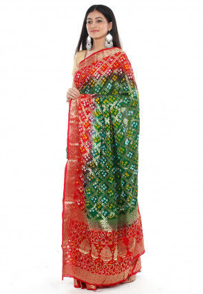 Gharchola Silk Saree in Dark Green