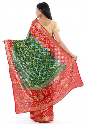 Gharchola Silk Saree in Dark Green