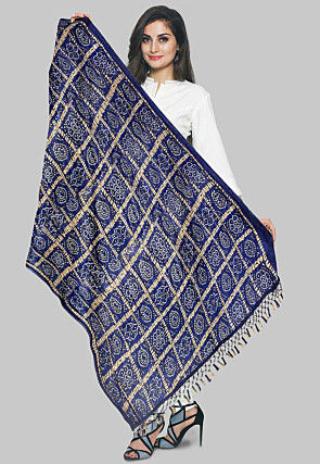 GharcholaCrushed Art Silk Dupatta in Royal Blue
