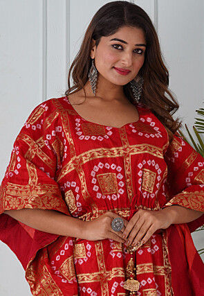 Ghatchola Art Silk Kaftan in Red
