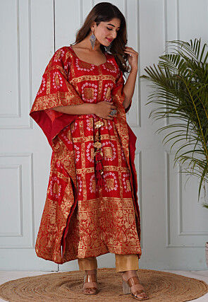 Ghatchola Art Silk Kaftan in Red