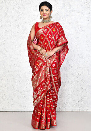 Ghatchola Art Silk Saree in Red