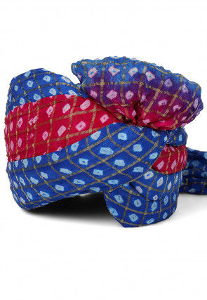 Ghatchola Art Silk Turban in Blue and Fuchsia