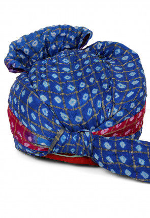 Ghatchola Art Silk Turban in Blue and Fuchsia