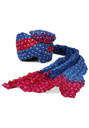 Ghatchola Art Silk Turban in Blue and Fuchsia